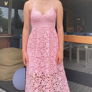 Light Orchid/Pink Lace and Flare Midi Dress